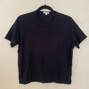 Standard James Perse Black Short Sleeve Shirt Boxy Cotton Blend Women's 0 / XS